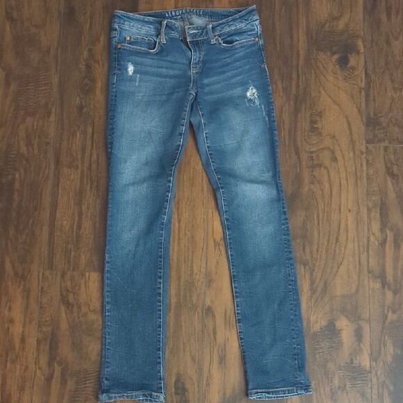 Aeropostale women’s distressed skinny jeans | blue stretch denim modern fit - Picture 1 of 4